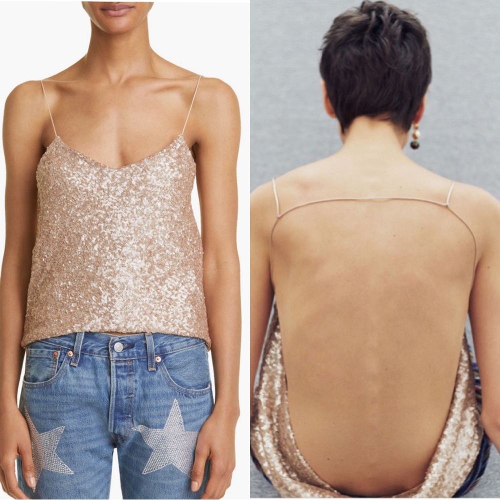 Collina Strada Meow Draped Back Rose Sequin Top Size Medium NEW